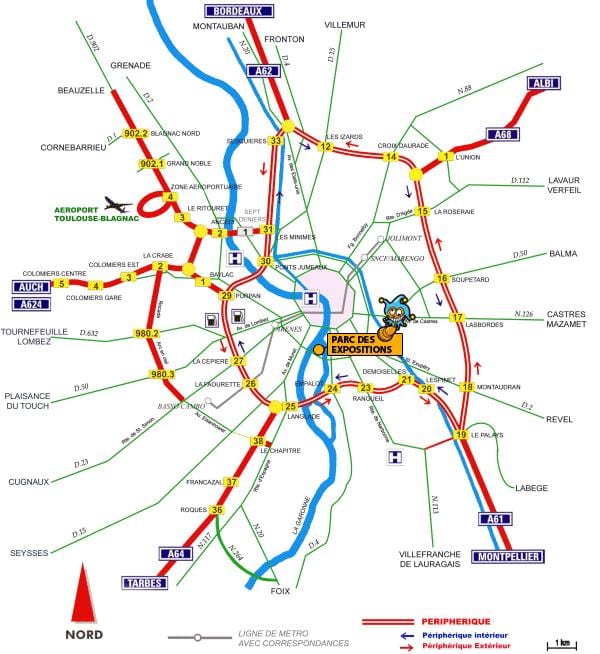 карта автомобільних доріг Тулуза